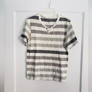 INC Mens Split Neck Tshirt with buttons Tee Short Sleeve Black & Gray Si…